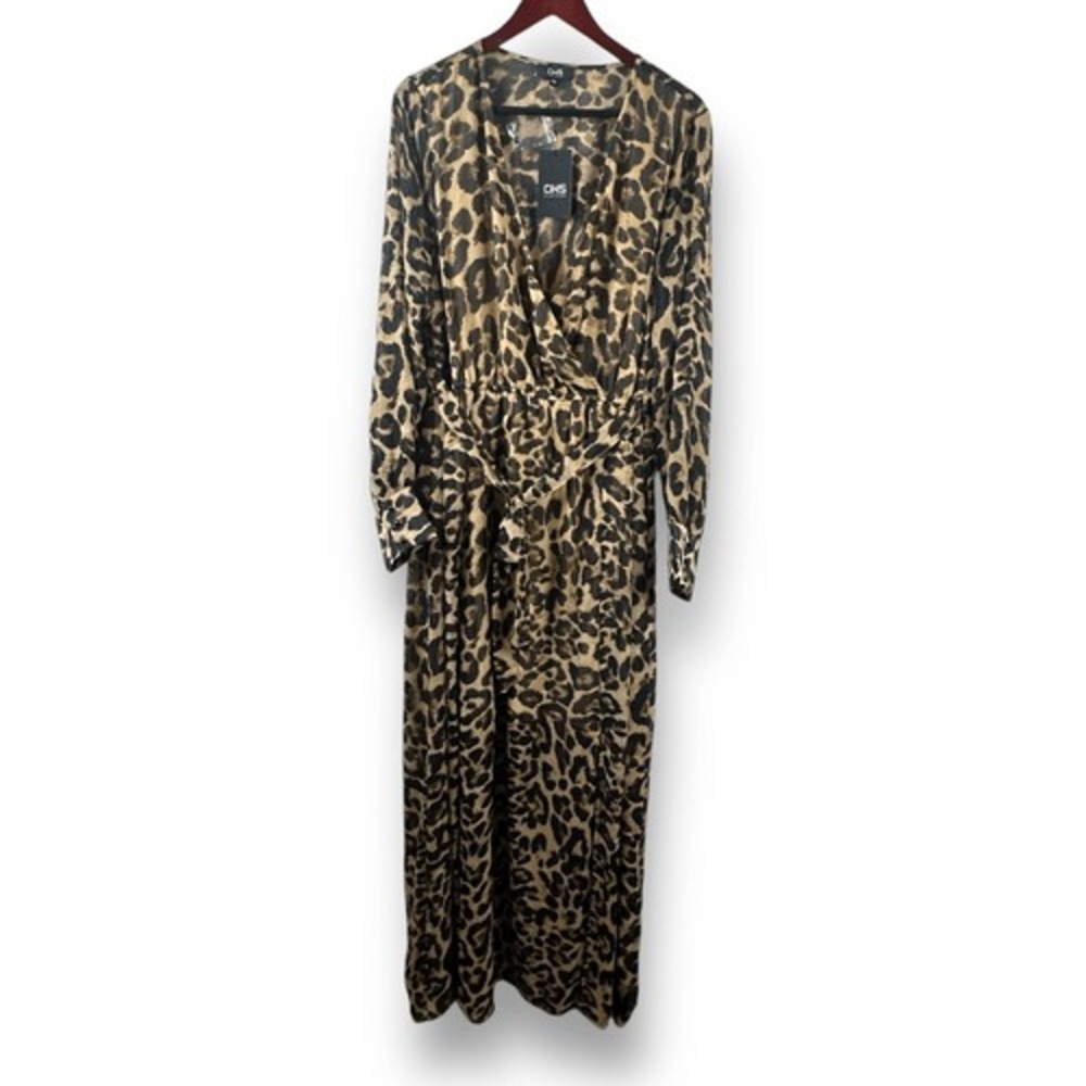 OHS Clothing Leopard Print Maxi Dress Tan Black Plus Size 2XL NWT